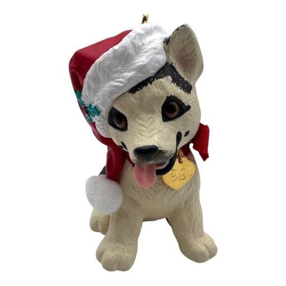 Hallmark Christmas Ornament Puppy Love German Shepard Dog 1999 Wearing Santa Hat - Picture 2 of 5